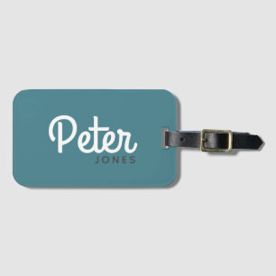 Etiqueta De Bagagem Nome de script antigo Teal Green simples