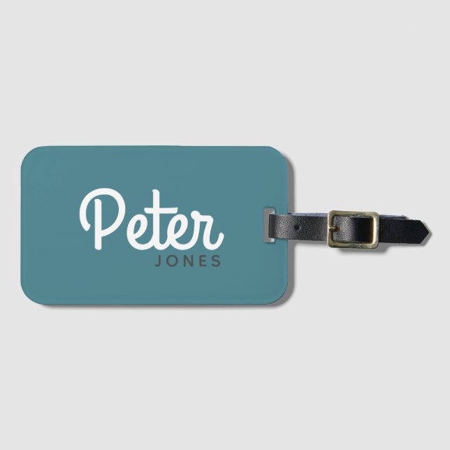 Etiqueta De Bagagem Nome de script antigo Teal Green simples (Frente Horizontal)