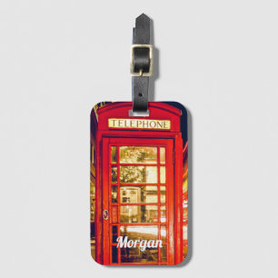 Etiqueta De Bagagem Nome DIY na Cabine Telefônica Vermelha Britânica