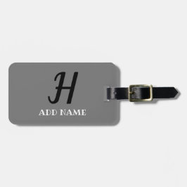 Etiqueta De Bagagem Nome do Adicionar Cinza Negra do Script Monograma 