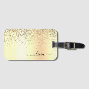Etiqueta De Bagagem Nome do Glam do Monograma Dourado Glitter Metal