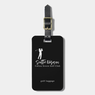 Etiqueta De Bagagem Nome do Golfista Preto e Branco