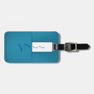 Etiqueta De Bagagem Nome do Monograma Azul Simples Moderno