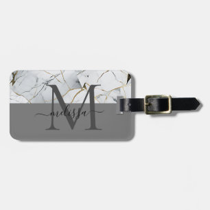 Etiqueta De Bagagem Nome do Monograma Branco Elegante
