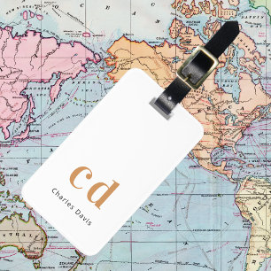 Etiqueta De Bagagem Nome do monograma branco monograma rubrica moderna