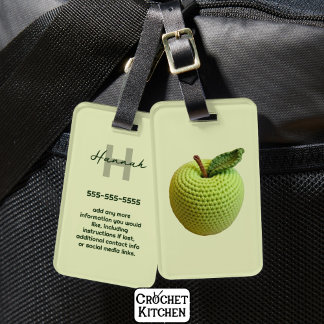 Etiqueta De Bagagem Nome do Monograma da Apple Crochet Verde Artesanat
