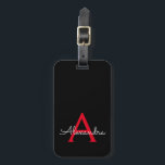 Etiqueta De Bagagem Nome do Monograma da Rapariga do Script Preto Verm<br><div class="desc">Monograma Vermelho e Preto Adicione seu próprio Travesseiro de Assinatura de Script de Nome. A etiqueta de mala faz o doce doce presente de 16 anos,  casamento,  chá de panela,  chá de fraldas ou festa de solteira para alguém que ama um estilo elegante e moderno.</div>
