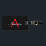 Etiqueta De Bagagem Nome do Monograma da Rapariga do Script Preto Verm<br><div class="desc">Monograma preto e vermelho Adicione seu próprio nome Saco de bagagem A etiqueta de sacola faz o doce doce presente de 16 anos,  casamento,  chá de panela,  chá de fraldas ou festa de solteira para alguém decorando seu quarto em estilo.</div>