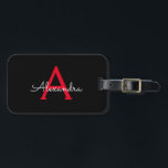 Etiqueta De Bagagem Nome do Monograma da Rapariga do Script Preto Verm<br><div class="desc">Monograma preto e vermelho Adicione seu próprio nome Saco de bagagem A etiqueta de sacola faz o doce doce presente de 16 anos,  casamento,  chá de panela,  chá de fraldas ou festa de solteira para alguém decorando seu quarto em estilo.</div>
