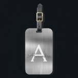 Etiqueta De Bagagem Nome do monograma de metal escovado de prata e ini<br><div class="desc">Nome do Monograma e Etiqueta Inicial da Folha Metálica Bruta em Prata. Esta etiqueta de mala é perfeita para Voltar à escola,  ao trabalho ou à viagem.</div>