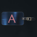 Etiqueta De Bagagem Nome do monograma de metal escovado Dourado com ro<br><div class="desc">Rosa Dourado - Cor-de-rosa e Marinho azul-esfregado,  folha metálica monograma e etiqueta da bagagem inicial. Esta etiqueta de mala é perfeita para Voltar à escola,  ao trabalho ou à viagem.</div>