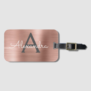 Etiqueta De Bagagem Nome do monograma de metal escovado Dourado com ro