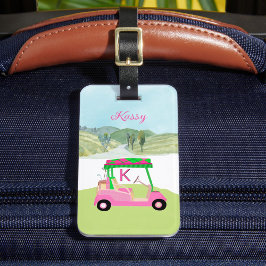 Etiqueta De Bagagem Nome do Monograma do Carrinho das Damas Cor-de-Águ