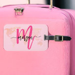 Etiqueta De Bagagem Nome do Monograma do Mapa Mundial de Viajantes Ros<br><div class="desc">estilo viagem com a nossa Tag de Bagagem do Mapa Mundial de Viajantes Rosa Quente! Apresentando um vibrante design cor-de-rosa-quente e um plano de fundo do mapa mundial, esta etiqueta é personalizada com o seu nome e monograma numa letra chic. Perfeito para identificar sua bagagem rápida e facilmente, combina moda...</div>