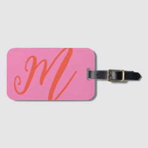 Etiqueta De Bagagem Nome do Monograma do Script Cor rosa e laranja mod