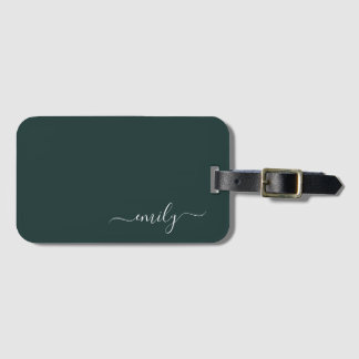 Etiqueta De Bagagem Nome do Monograma do Script Moderno Verde Escuro