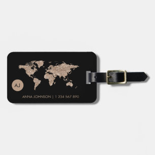 Etiqueta De Bagagem Nome do Monograma do Viagem de Mapa do Mundo com G