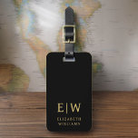 Etiqueta De Bagagem Nome do Monograma Dourado Minimalista Negro Clássi<br><div class="desc">Eleve sua experiência de viagem com nossa Tag de bagagem monográfica clássica e moderna minimalista e elegante. Esse acessório meticulosamente projetado combina elegância de eterno com minimalismo contemporâneo, garantindo que sua bagagem se destaca com sofisticação. Feito com precisão e atenção aos detalhes, esta etiqueta de bagagem é mais do que...</div>