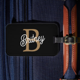 Etiqueta De Bagagem Nome do Monograma Elegante Moderno Script Dourado