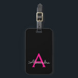 Etiqueta De Bagagem Nome do Monograma Girly Black Script Hot-Pink<br><div class="desc">Monograma Rosa Quente e Preto Adicione seu próprio Travesseiro de Assinatura de Script de Nome. A etiqueta de mala faz o doce doce presente de 16 anos,  casamento,  chá de panela,  chá de fraldas ou festa de solteira para alguém que ama um estilo elegante e moderno.</div>