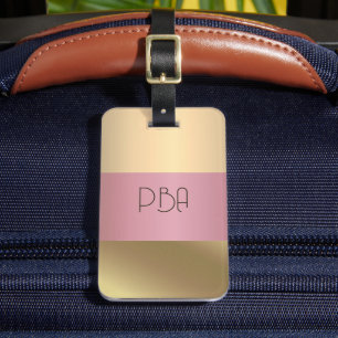 Etiqueta De Bagagem Nome do monograma metálico Dourado Elegante