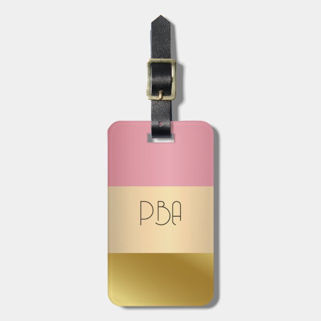 Etiqueta De Bagagem Nome do monograma metálico Dourado Elegante (Frente Vertical)