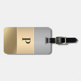 Etiqueta De Bagagem Nome do monograma metálico Dourado moderno Chopper