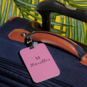 Etiqueta De Bagagem Nome do Monograma Minúsculo Elegante Rosa Profundo