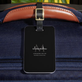 Etiqueta De Bagagem Nome do Monograma Moderno, Preto e Branco Simples