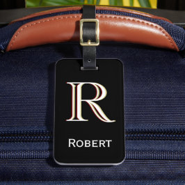 Etiqueta De Bagagem Nome do monograma personalizado branco preto