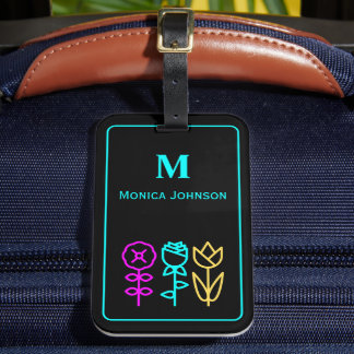 Etiqueta De Bagagem Nome do Monograma Personalizado do Ícone da Flor C