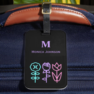 Etiqueta De Bagagem Nome do Monograma Personalizado do Ícone da Flor C