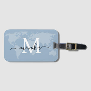 Etiqueta De Bagagem Nome do Monograma Personalizado do Mapa Azul Dusty