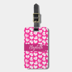 Etiqueta De Bagagem Nome do Namorados do Coração Branca e Rosa Moderno