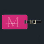 Etiqueta De Bagagem Nome do Script do Monograma Branco Cor-de-Rosa Ele<br><div class="desc">Elegante Magenta Rosa Branco Branco Monograma Nome do Script Na moda Bag Tag</div>