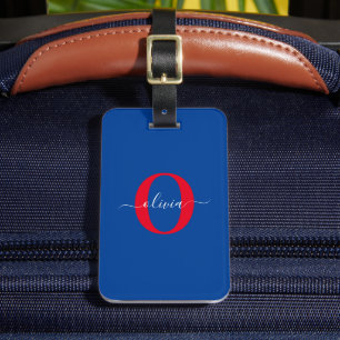 Etiqueta De Bagagem Nome do Script Monograma Personalizado Vermelho Br