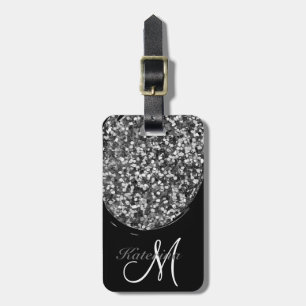 Etiqueta De Bagagem Nome do Sparkle do Silver Negro Personalizado