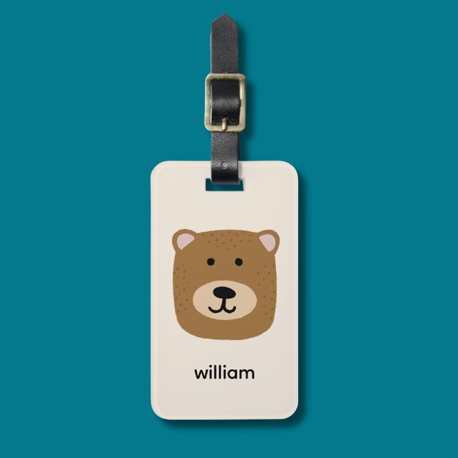 Etiqueta De Bagagem Nome do urso pardo (Kids brown bear personalized luggage tag)