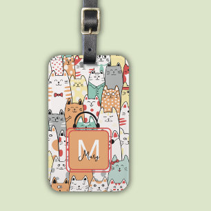 Etiqueta De Bagagem Nome Dos Gatos De Cueca De Aquarela No Monograma V