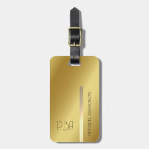 Etiqueta De Bagagem Nome Dourado Metálico Elegante moderno