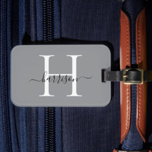 Etiqueta De Bagagem Nome em Letra de Forma Personalizado Branco Cinza
