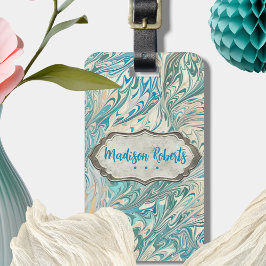 Etiqueta De Bagagem Nome Geodo de Mármore Personalizado do Teal & Fawn