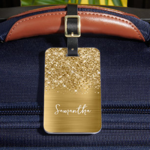 Etiqueta De Bagagem Nome Glam Glittery Gold