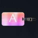 Etiqueta De Bagagem Nome inicial do monograma de metal com pinça rosa-<br><div class="desc">Pastel Ombre Cor-de-rosa,  Laranja e Púrpura Pincelada de Folha Metálica Nome do Monograma e Etiqueta de Bagagem Inicial. Esta etiqueta de mala é perfeita para Voltar à escola,  ao trabalho ou à viagem.</div>