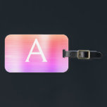 Etiqueta De Bagagem Nome inicial do monograma de metal com pinça rosa-<br><div class="desc">Pastel Ombre Cor-de-rosa,  Laranja e Púrpura Pincelada de Folha Metálica Nome do Monograma e Etiqueta de Bagagem Inicial. Esta etiqueta de mala é perfeita para Voltar à escola,  ao trabalho ou à viagem.</div>