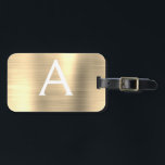 Etiqueta De Bagagem Nome inicial do monograma Dourado de luxo escovado<br><div class="desc">Nome do Monograma e Etiqueta de Bagagem Inicial Dourada de luxo escovado de metal. Esta etiqueta de mala é perfeita para Voltar à escola,  ao trabalho ou à viagem.</div>