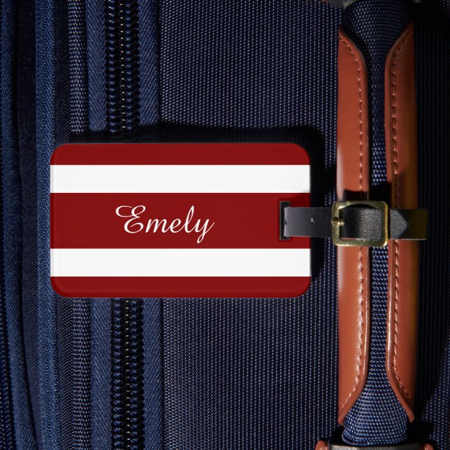 Etiqueta De Bagagem Nome Listras Vermelhas Modernas (Frente Insitu 4)
