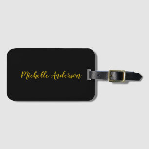 Etiqueta De Bagagem Nome Minimalista Moderno Cor Preto e Dourado