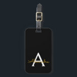 Etiqueta De Bagagem Nome Moderno do Monograma de Script Menino Dourado<br><div class="desc">Monograma Dourado e Preto Adicione seu próprio Travesseiro de Assinatura de Script de Nome. A etiqueta de mala faz o doce doce presente de 16 anos,  casamento,  chá de panela,  chá de fraldas ou festa de solteira para alguém que ama um estilo elegante e moderno.</div>