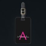 Etiqueta De Bagagem Nome Moderno do Monograma de Script Negra-Rosa-Que<br><div class="desc">Monograma Rosa Quente e Preto Adicione seu próprio Travesseiro de Assinatura de Script de Nome. A etiqueta de mala faz o doce doce presente de 16 anos,  casamento,  chá de panela,  chá de fraldas ou festa de solteira para alguém que ama um estilo elegante e moderno.</div>